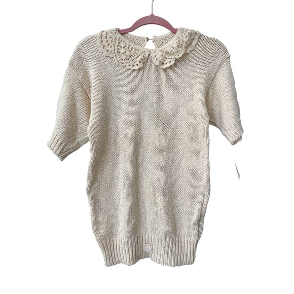 Vintage 90s College Point Sweater Size Medium Crochet Peter Pan Deadstock NEW - Picture 1 of 8